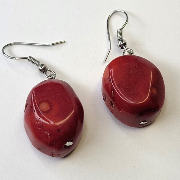 Red Coral Earrings Small Red Earrings Light Red Earrings - Picture 7 of 11